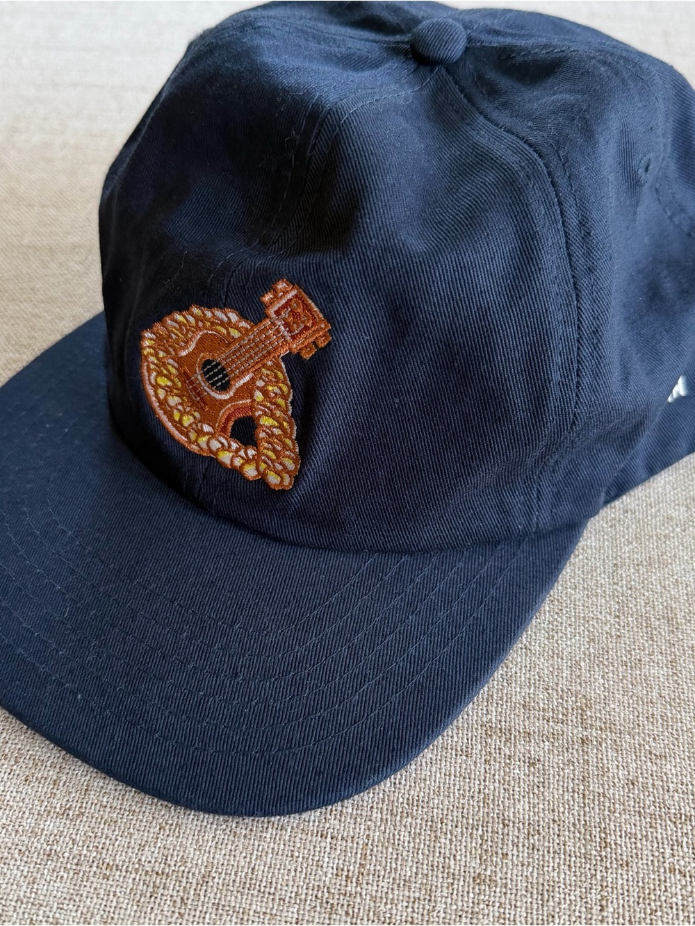 Ukelele Navy Blue Embroidered Cap Heather Brown Art Hawaii theme resort